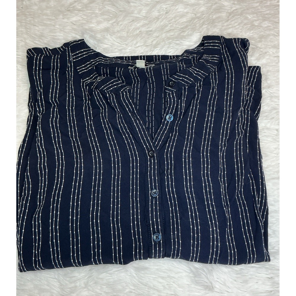 Talbots‎ Large Petite Stripped Women's Boho Long Sleeve half button Blouse